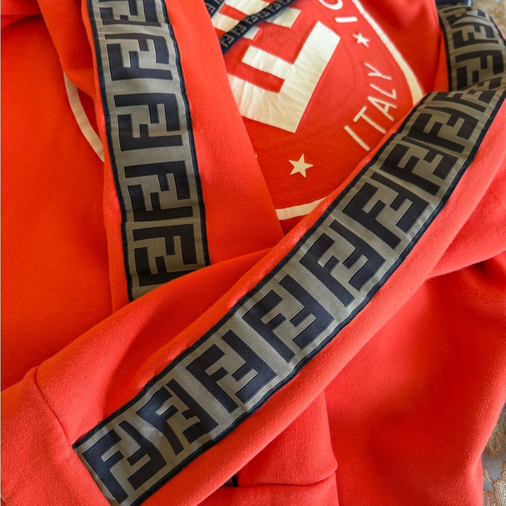 Fendi women orange hoodie with logo on sleeves and front - Picture 5 of 5